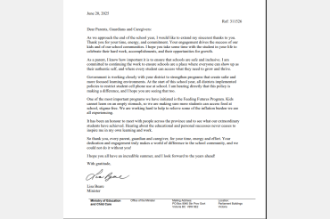 Letter to Parents, Guardians and Caregivers from Lisa Beare